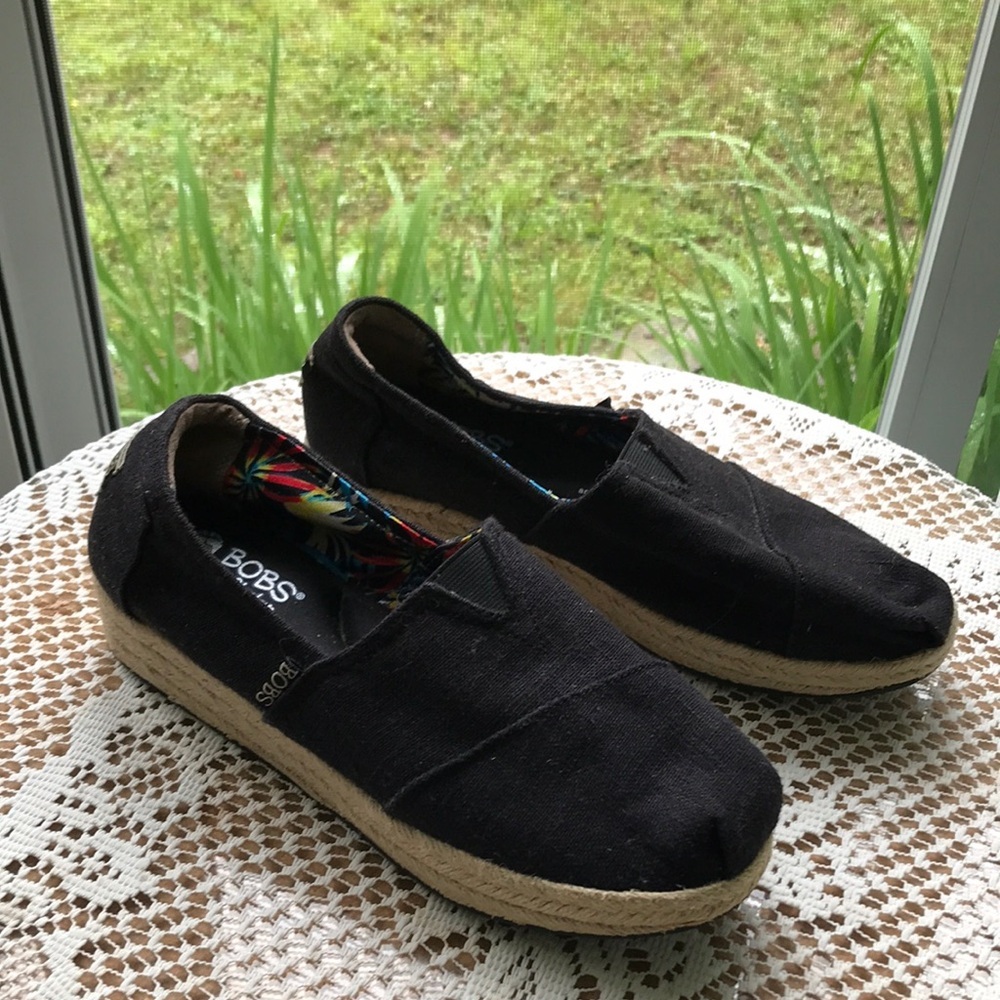 BOBS for Sketcher Womens Black Casual Espadrille Slip-Ons Memory Foam 8.5